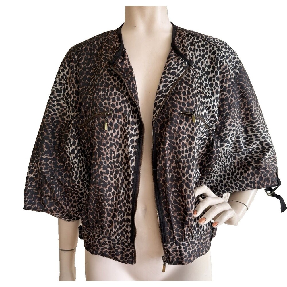 AKIRA Black Label Oversized Jacket Black Brown Leopard Animal Print Zip Size M